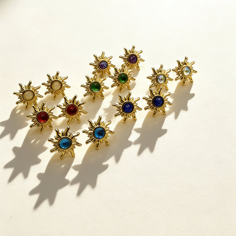 Women Vintage Sun Stud Earrings with Inlaid Crystals