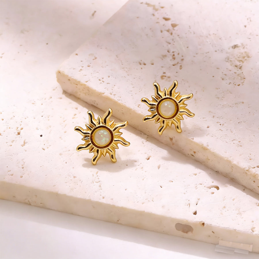 Women Vintage Sun Stud Earrings with Inlaid Crystals