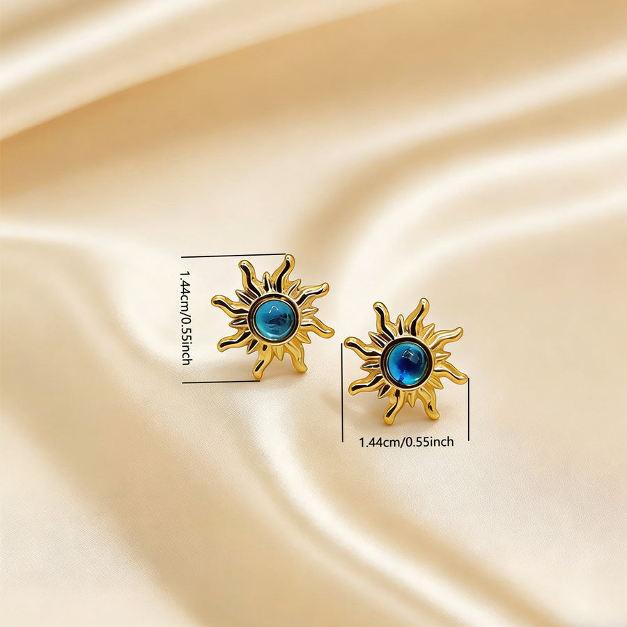 Women Vintage Sun Stud Earrings with Inlaid Crystals
