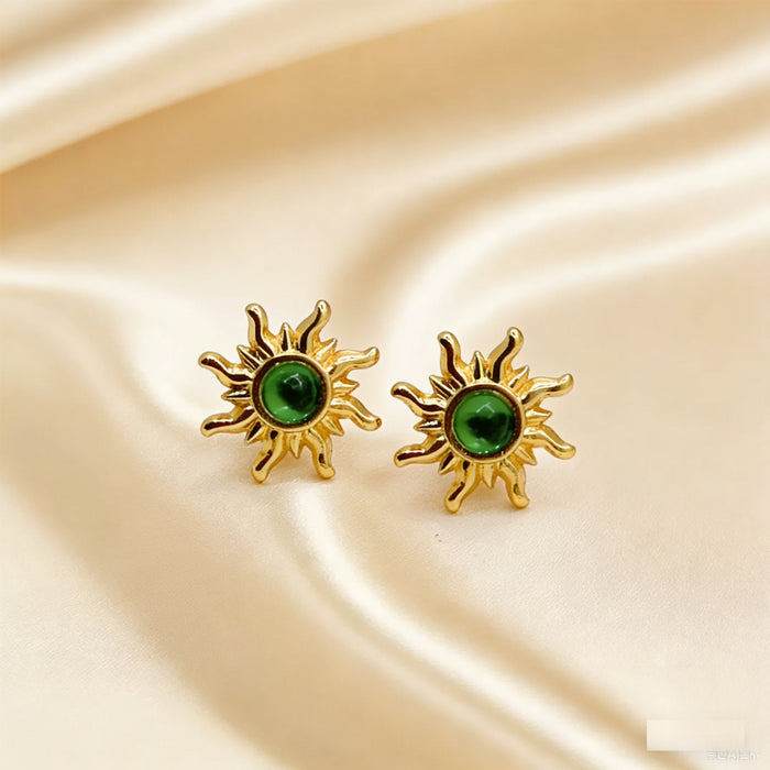 Women Vintage Sun Stud Earrings with Inlaid Crystals