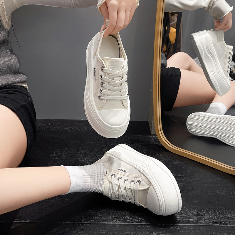 Women's Platform Mesh Sneakers - Breathable White Shoes
