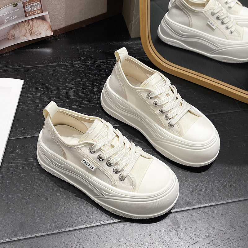 Women's Platform Mesh Sneakers - Breathable White Shoes