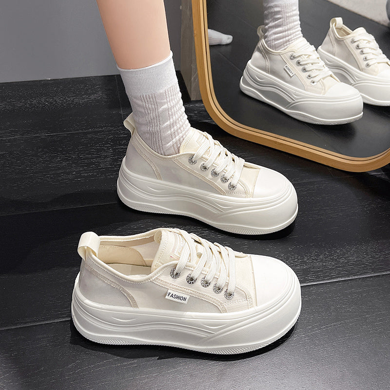 Women's Platform Mesh Sneakers - Breathable White Shoes