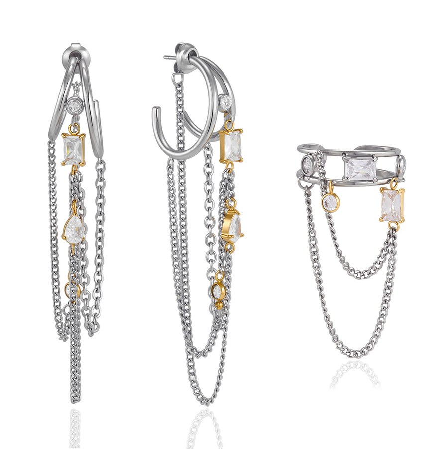 Women's Titanium Stainless Steel C-Hoop Tassel Dangle Earrings