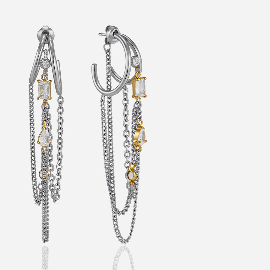 Women's Titanium Stainless Steel C-Hoop Tassel Dangle Earrings