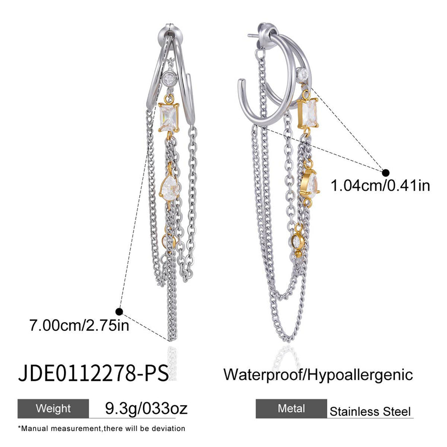 Women's Titanium Stainless Steel C-Hoop Tassel Dangle Earrings