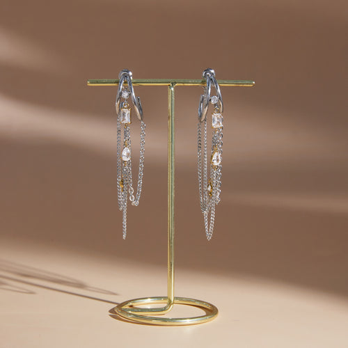 Women's Titanium Stainless Steel C-Hoop Tassel Dangle Earrings