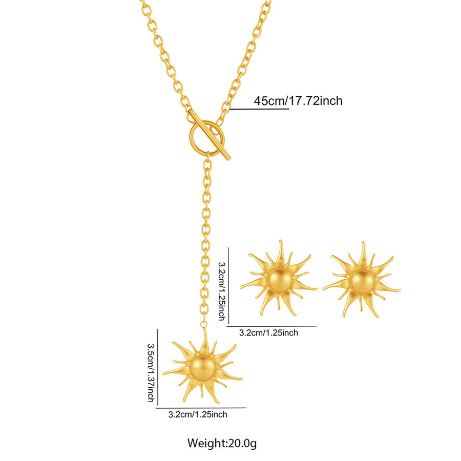 2Pcs Women Retro Sunburst Jewelry Set - Boho Earrings & Necklace