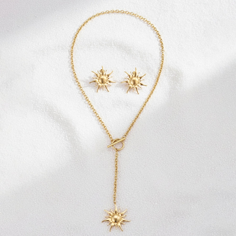2Pcs Women Retro Sunburst Jewelry Set - Boho Earrings & Necklace