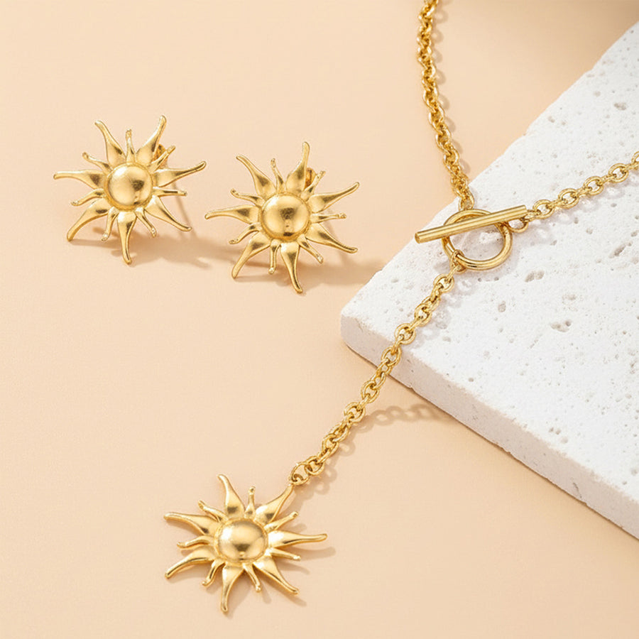 2Pcs Women Retro Sunburst Jewelry Set - Boho Earrings & Necklace