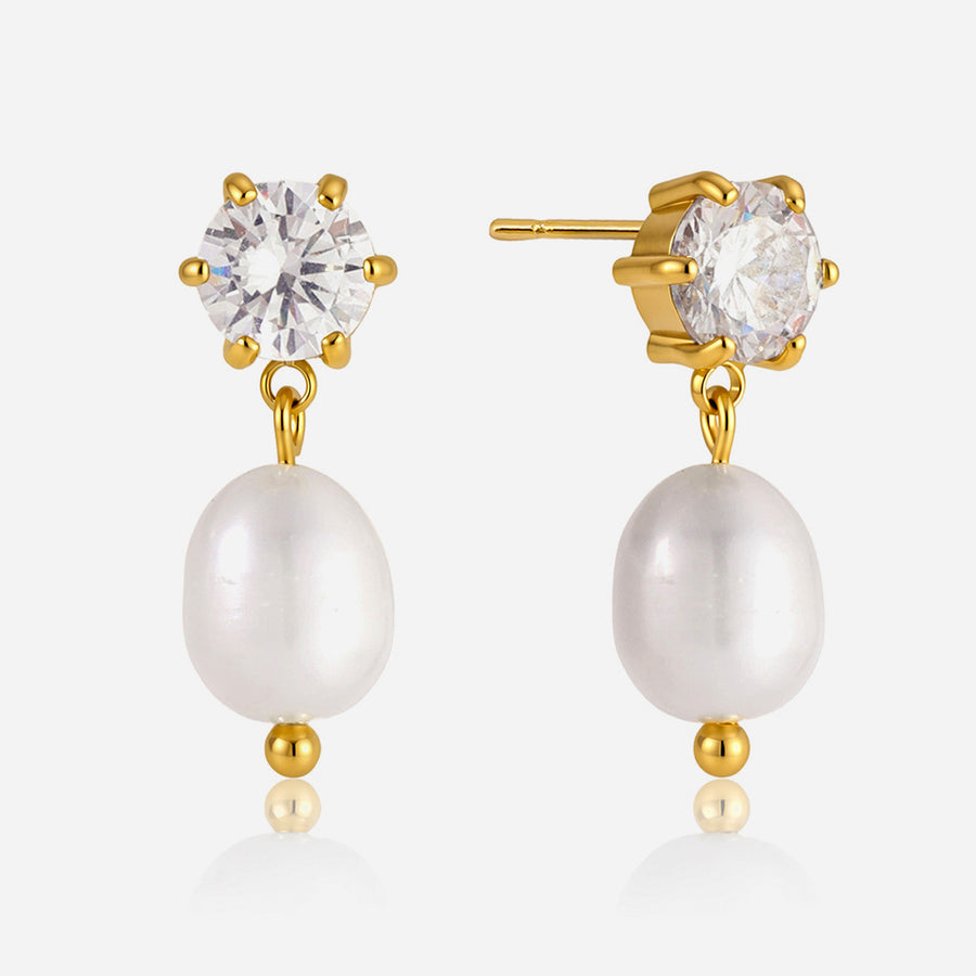 European American Style Gold-Tone Pearl Earrings for Women
