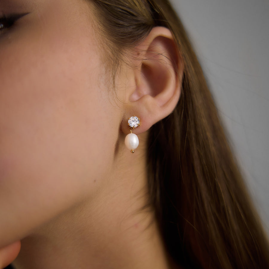 European American Style Gold-Tone Pearl Earrings for Women