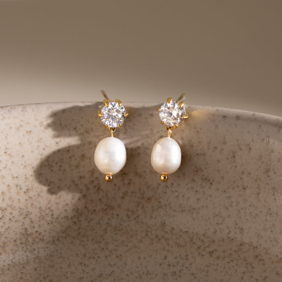 European American Style Gold-Tone Pearl Earrings for Women