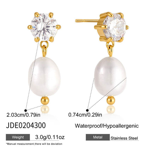 European American Style Gold-Tone Pearl Earrings for Women