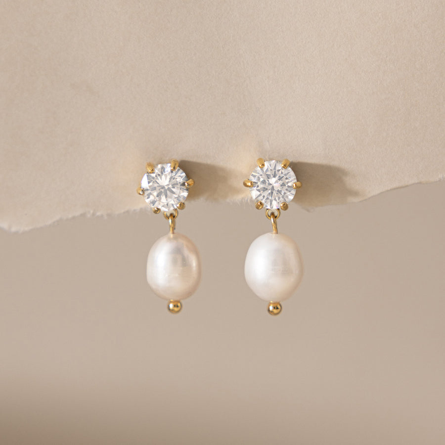 European American Style Gold-Tone Pearl Earrings for Women