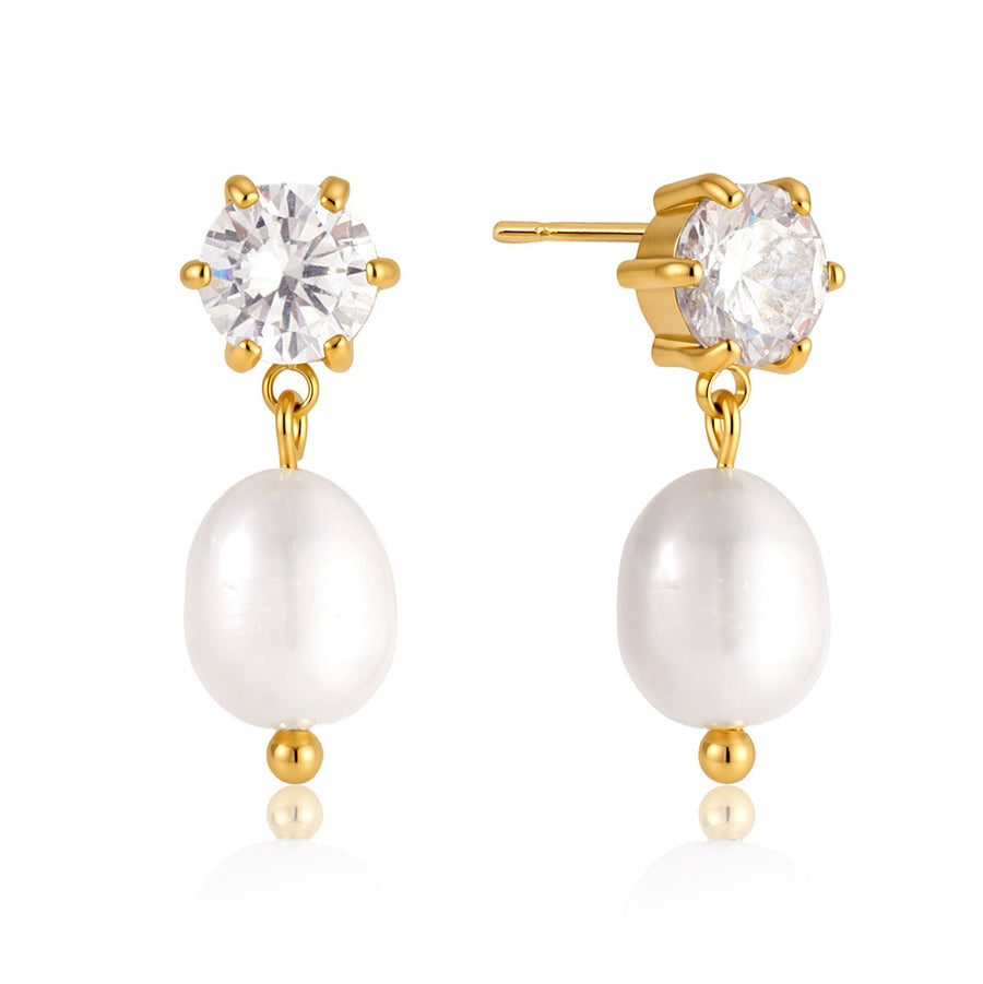 European American Style Gold-Tone Pearl Earrings for Women