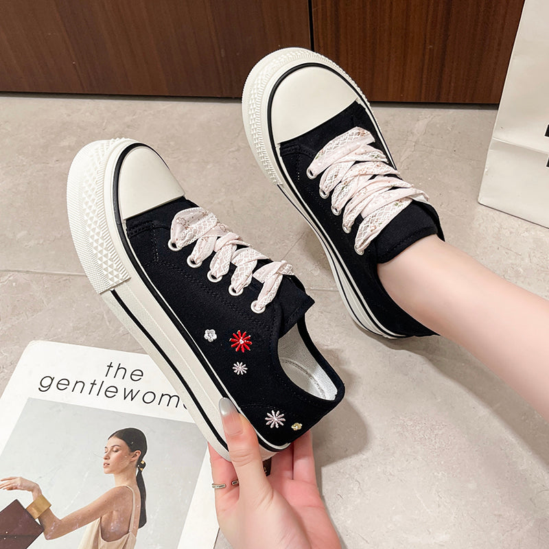 Trendy Embroidered Canvas Shoes - Versatile Casual Sneakers