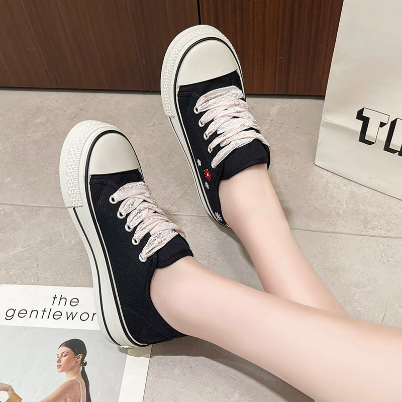 Trendy Embroidered Canvas Shoes - Versatile Casual Sneakers