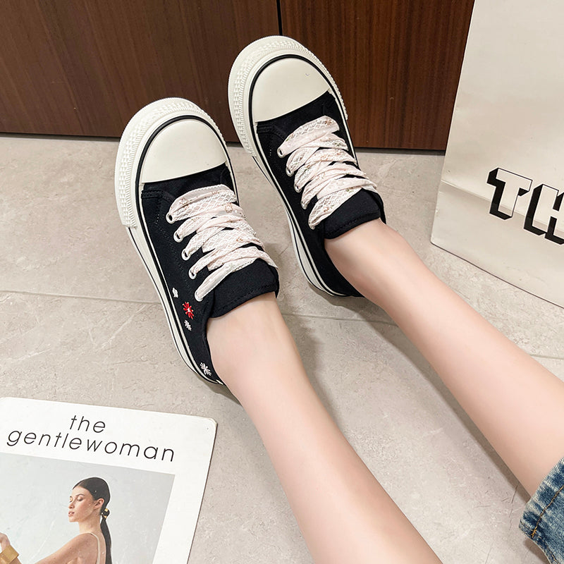 Trendy Embroidered Canvas Shoes - Versatile Casual Sneakers