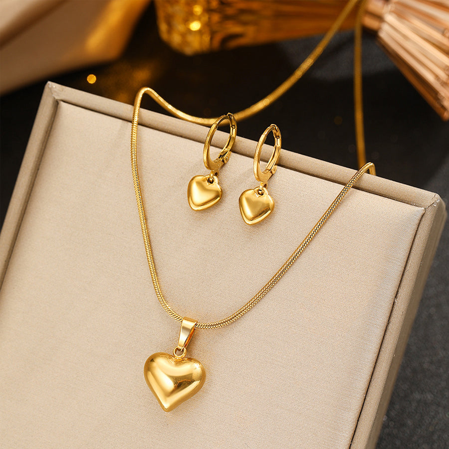 2Pcs Women 3D Puffy Heart Jewelry Set - Earrings Included