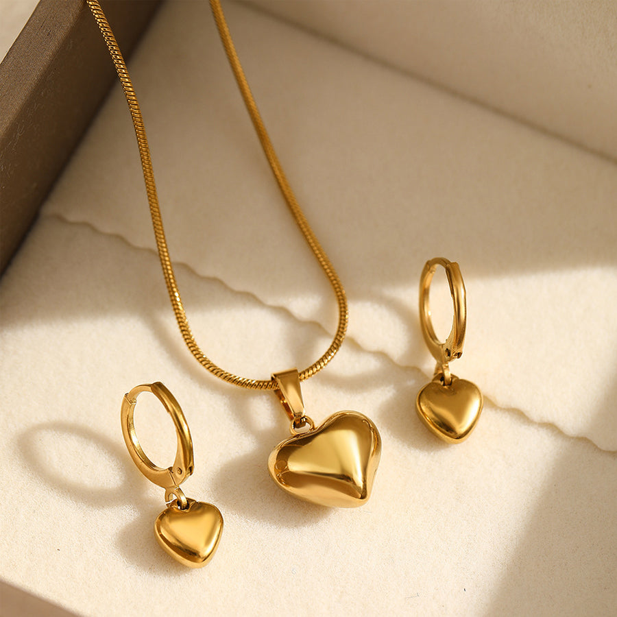 2Pcs Women 3D Puffy Heart Jewelry Set - Earrings Included