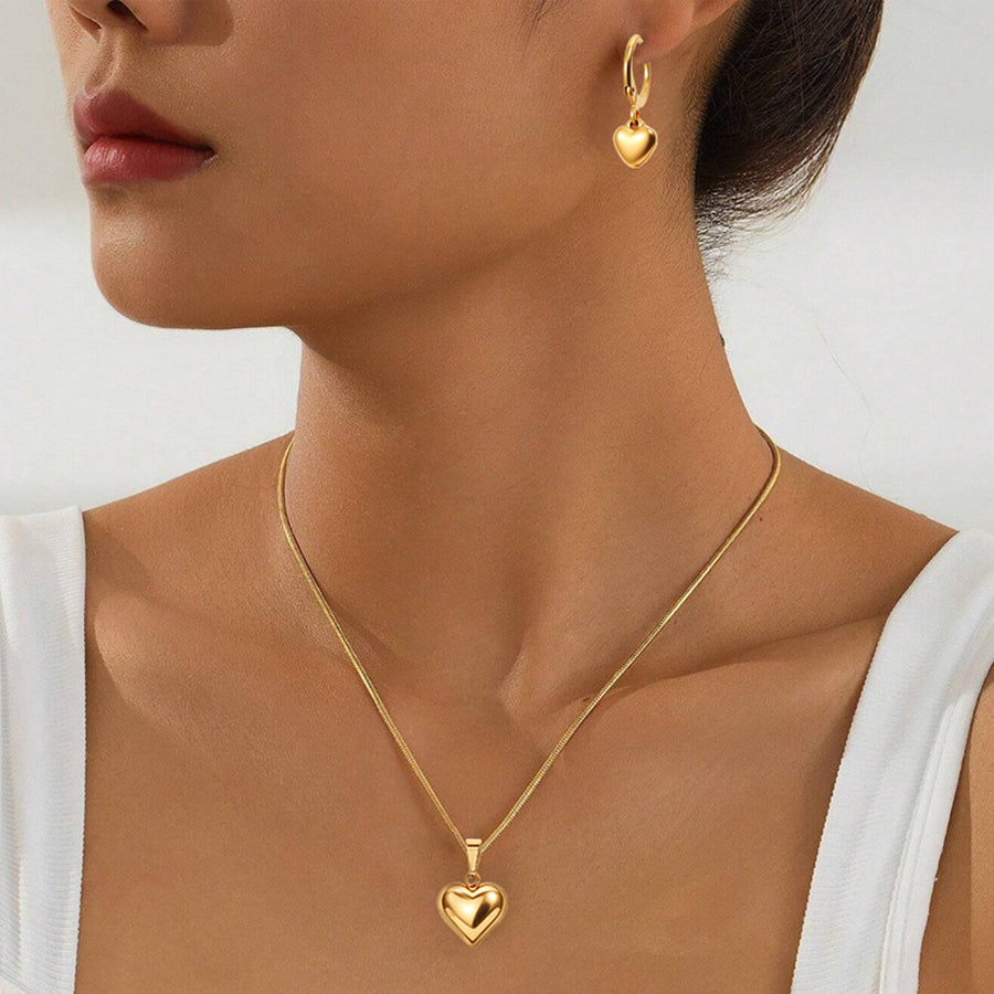 2Pcs Women 3D Puffy Heart Jewelry Set - Earrings Included