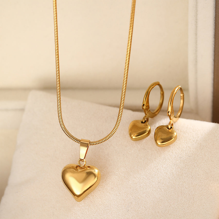 2Pcs Women 3D Puffy Heart Jewelry Set - Earrings Included