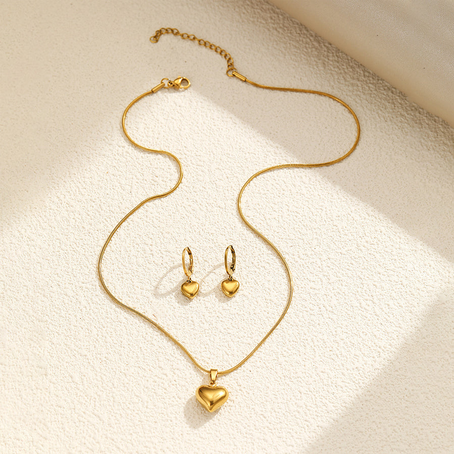 2Pcs Women 3D Puffy Heart Jewelry Set - Earrings Included
