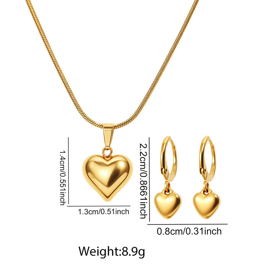 2Pcs Women 3D Puffy Heart Jewelry Set - Earrings Included