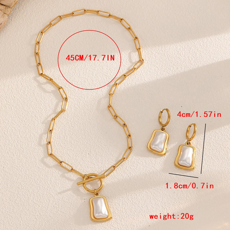2Pcs Women Jewelry Set - Elegant Paperclip Chain & Pearl Earrings
