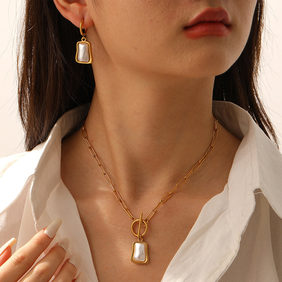 2Pcs Women Jewelry Set - Elegant Paperclip Chain & Pearl Earrings