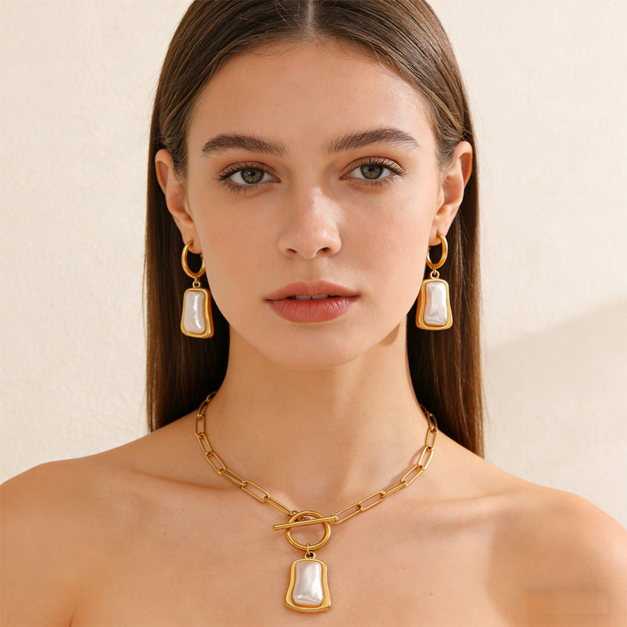 2Pcs Women Jewelry Set - Elegant Paperclip Chain & Pearl Earrings