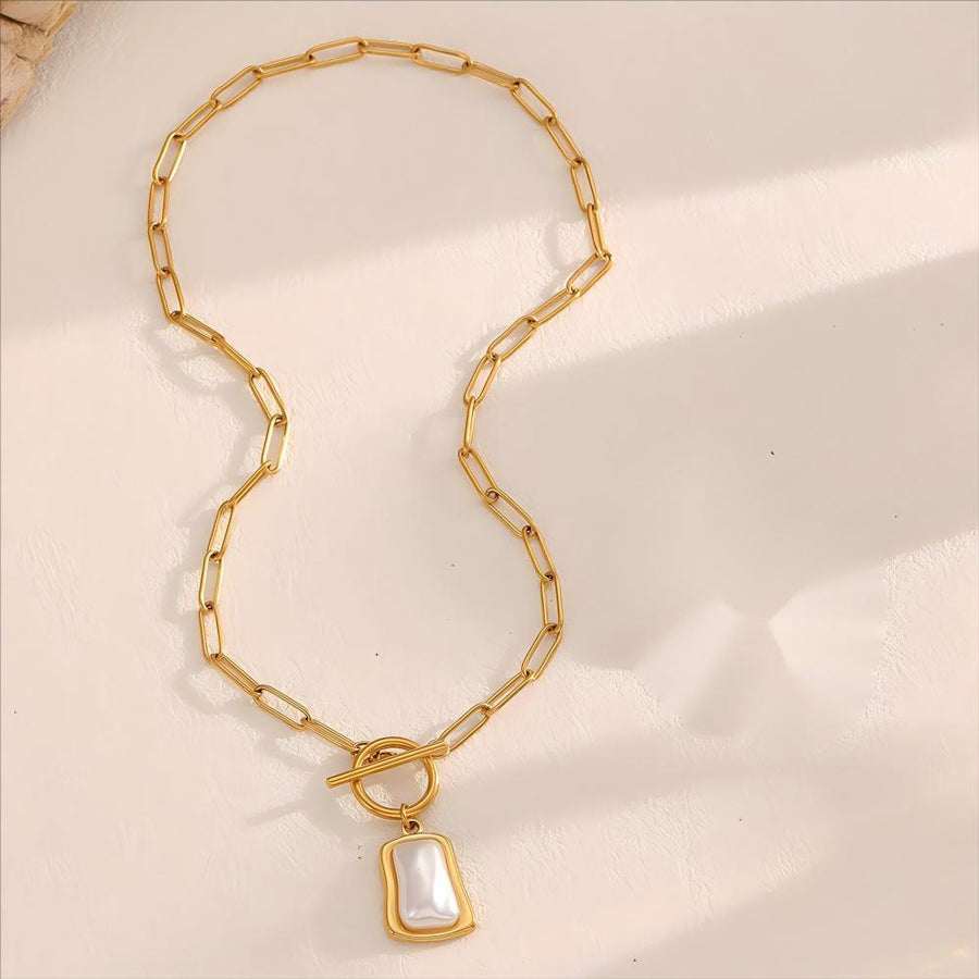 2Pcs Women Jewelry Set - Elegant Paperclip Chain & Pearl Earrings