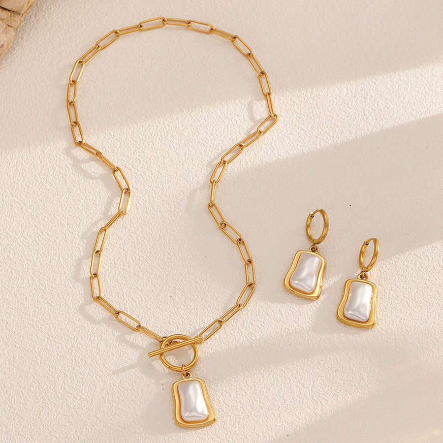 2Pcs Women Jewelry Set - Elegant Paperclip Chain & Pearl Earrings