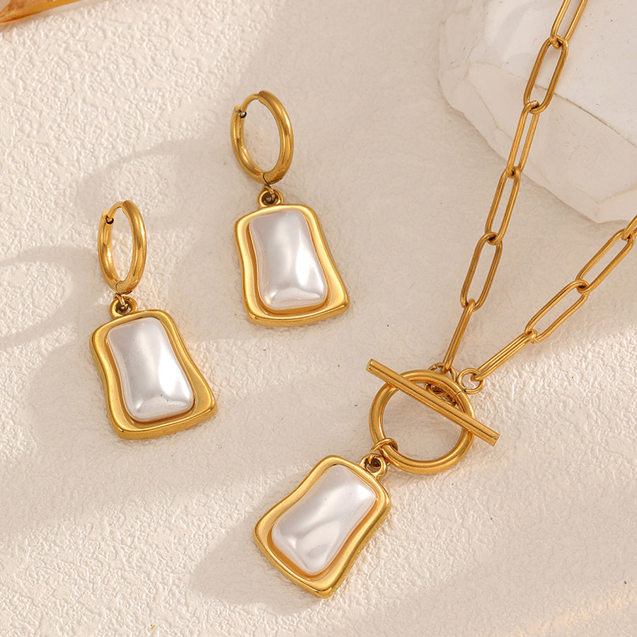 2Pcs Women Jewelry Set - Elegant Paperclip Chain & Pearl Earrings