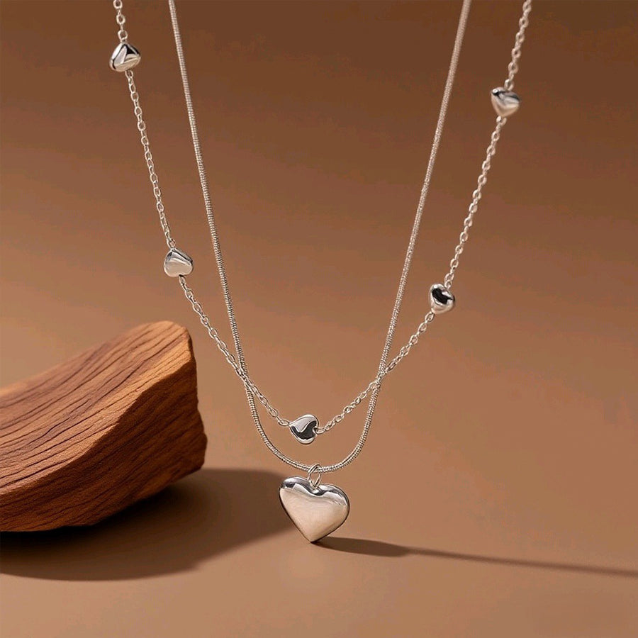 Layered Heart Pendant Necklace - Gold Tone Jewelry for Women