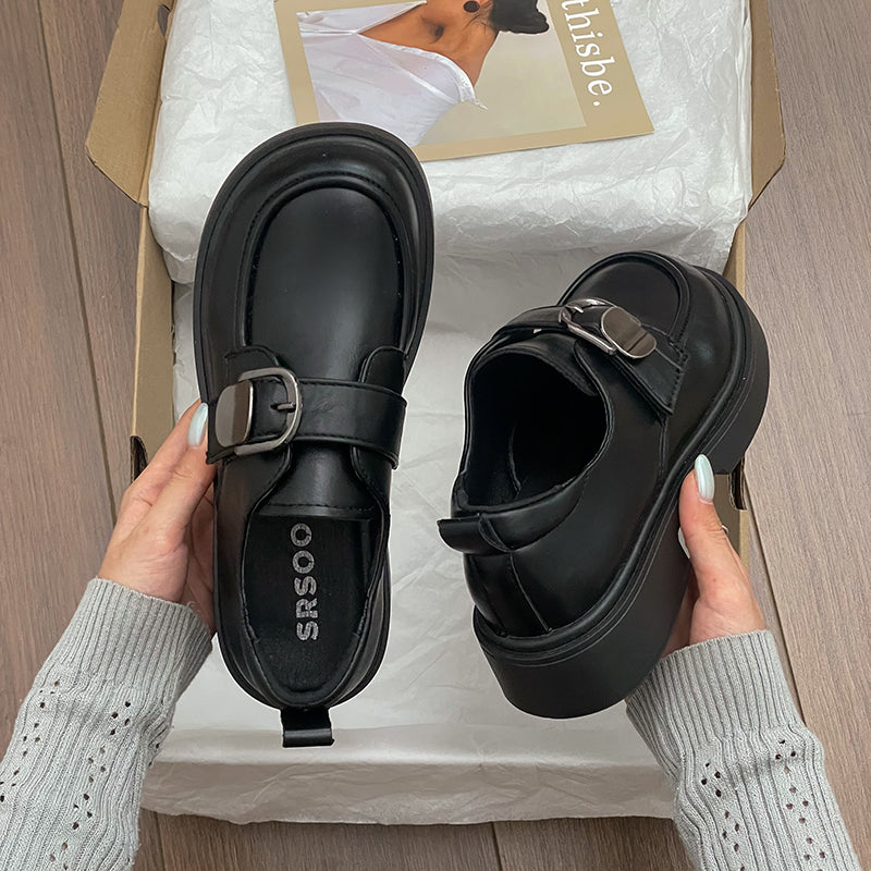 Women's Platform Loafers - Comfortable Retro Leather Shoes