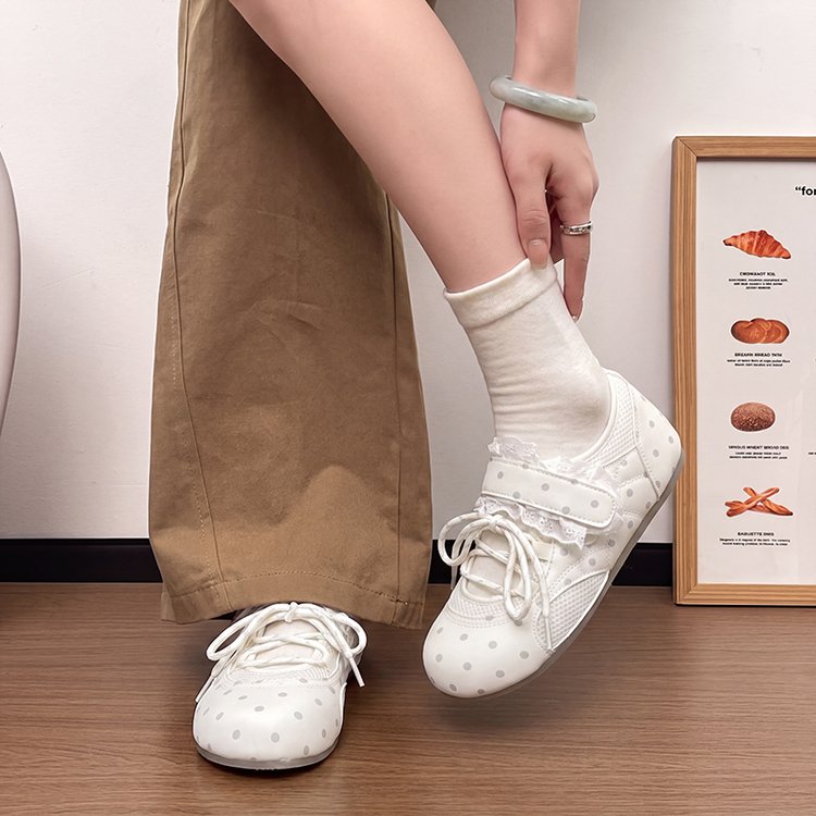 Women's White Polka Dot Mary Jane Shoes - Versatile Flats