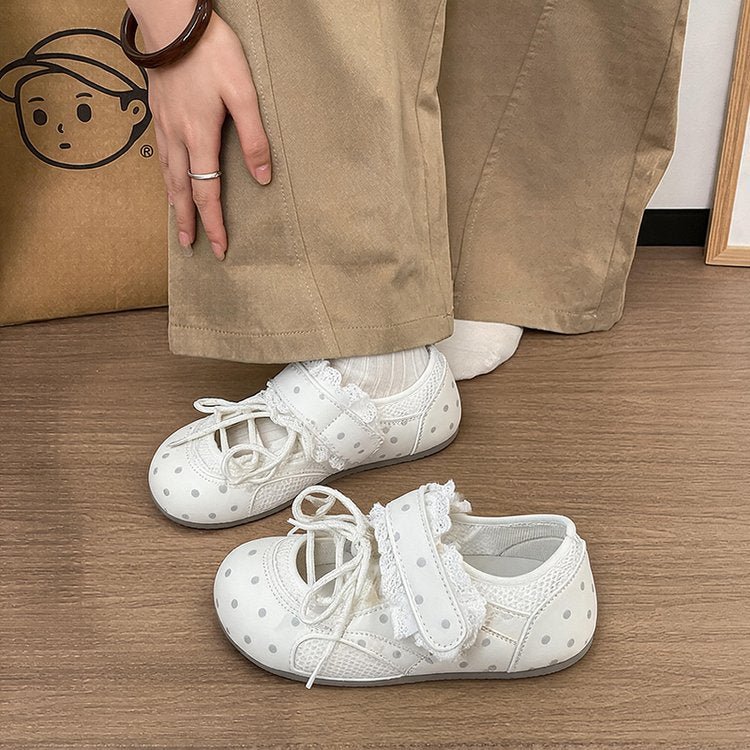 Women's White Polka Dot Mary Jane Shoes - Versatile Flats