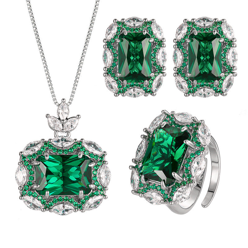 Elegant Jewelry Set: Necklace, Ring & Earrings with Gemstones