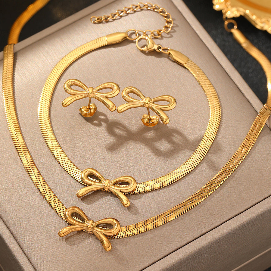 3Pcs Women Bow Knot Jewelry Set with Elegant Earrings