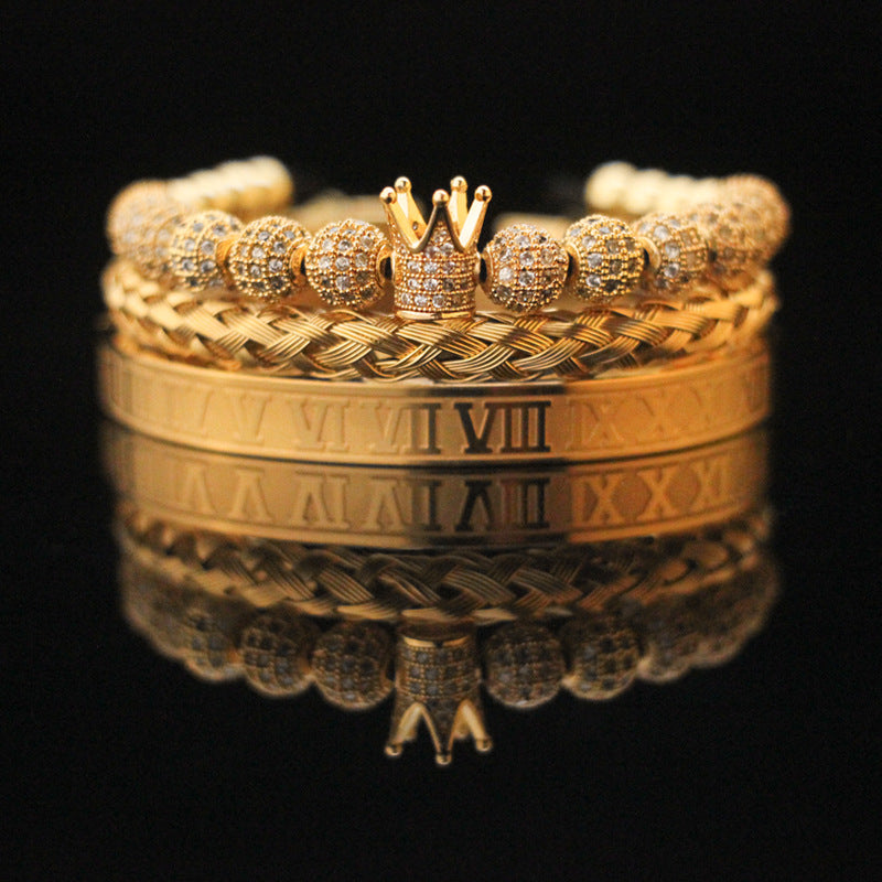 Vintage Copper Zirconium Crown Woven Bracelet Suit