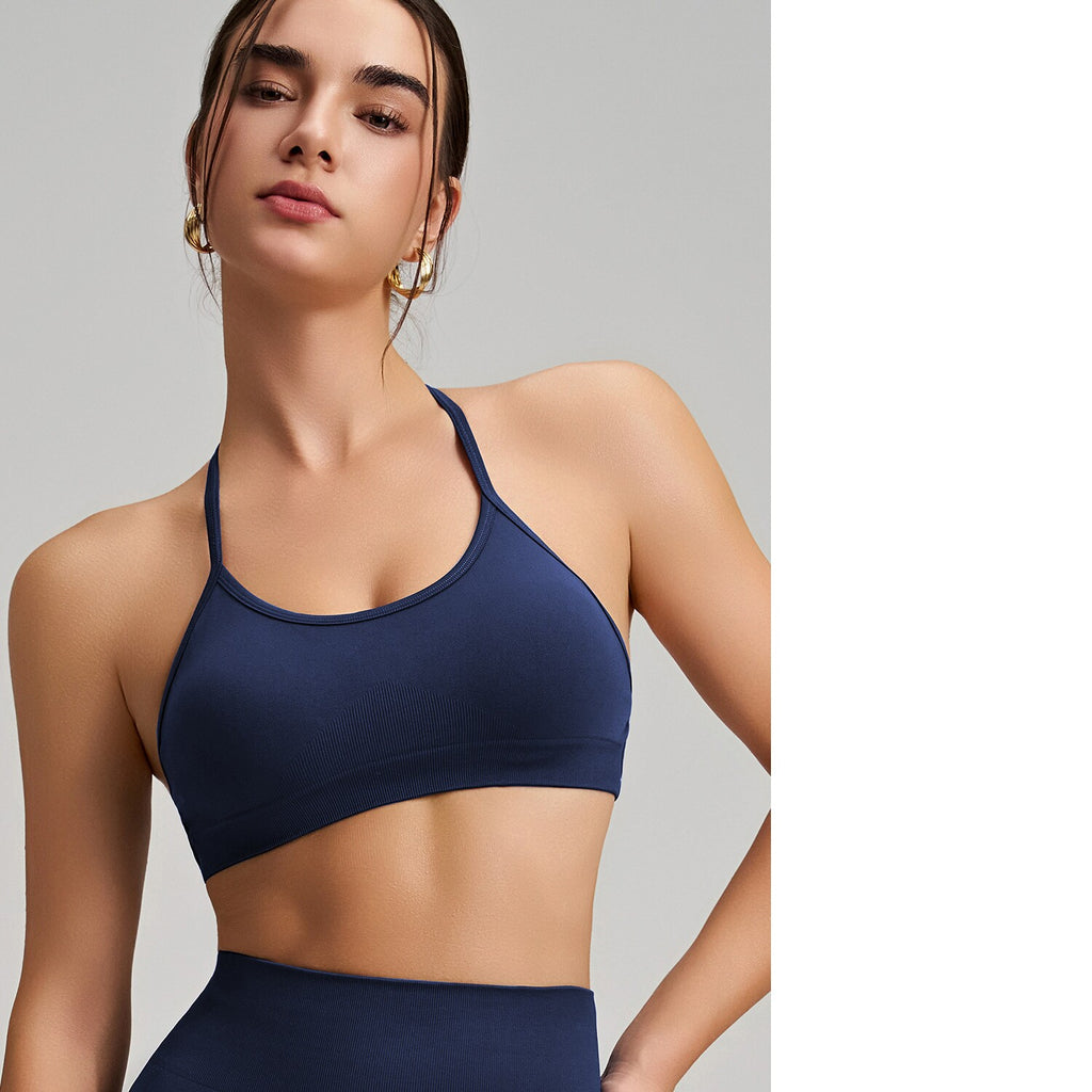 Women's Seamless Thin Strap Cross Back Yoga Outfit Set