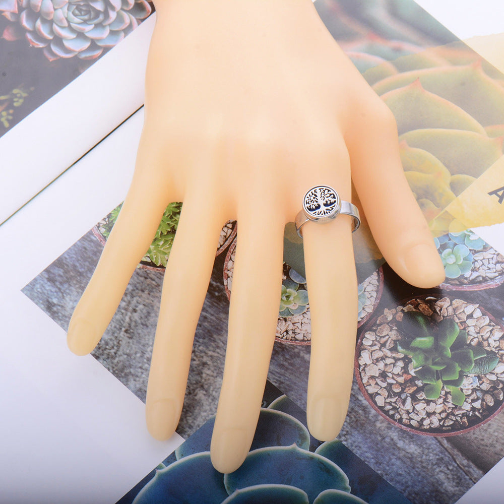 Stainless Steel Aromatherapy Locket Ring - Tree of Life Design