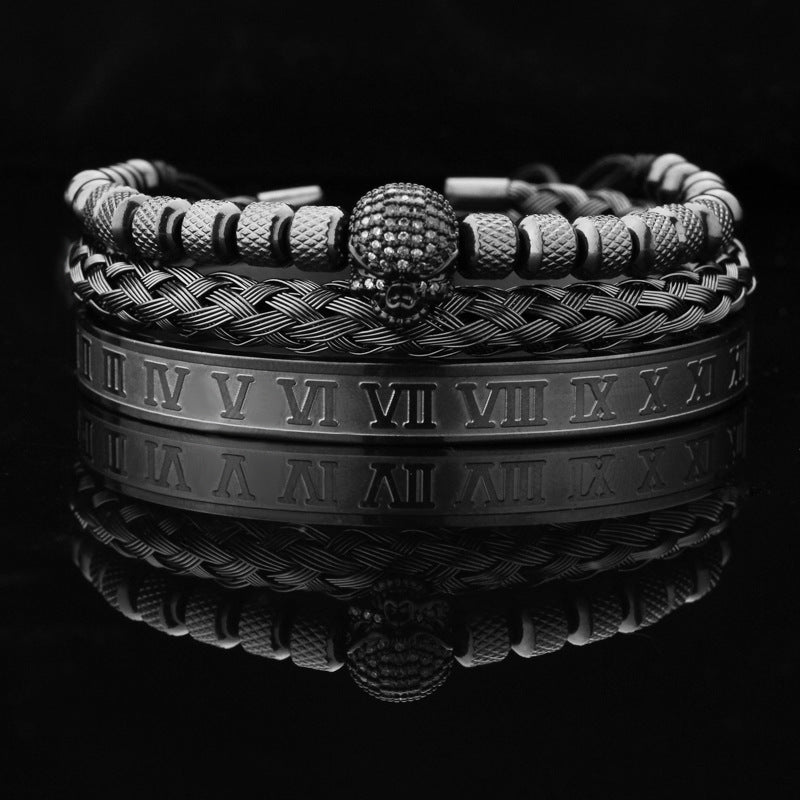 Vintage Copper Zirconium Crown Woven Bracelet Suit