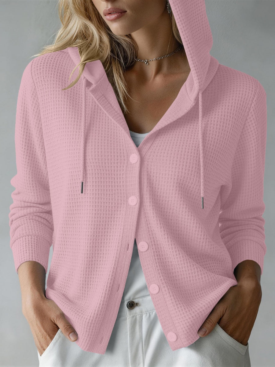Womens Hooded Long-sleeve Button-up Cardigan for Comfort