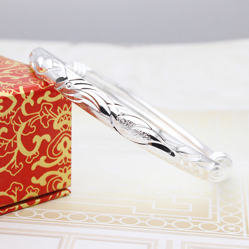 Ethnic Style Retro Miao Silver Plated Lucky Word Bracelet