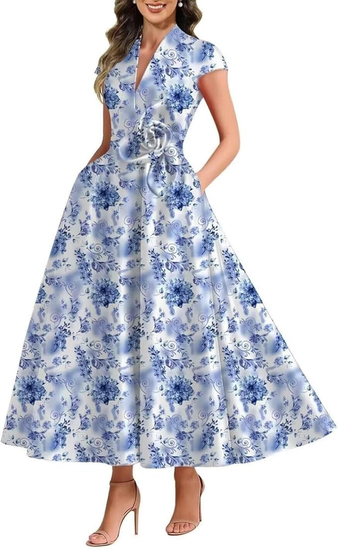 Satin Three-Dimensional Flower Dress for Women - Elegant Style
