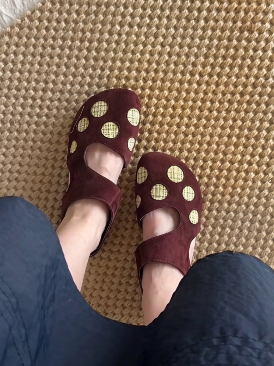 Cute Retro Polka Dot Hollow Closed Toe Mules for Women