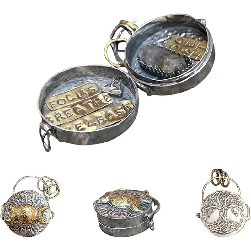 Triple Moon Silver Locket With Tree Of Life Charm